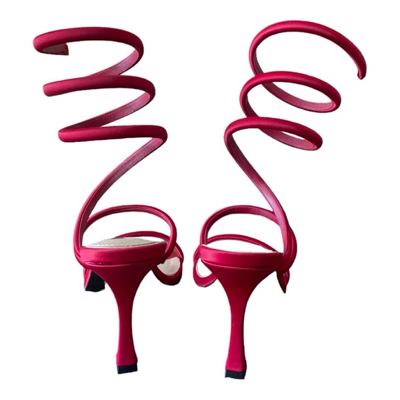 White House Black Market Women’s Red Satin Wrap High Heel Sandals Size 8.5 - Picture 7 of 8